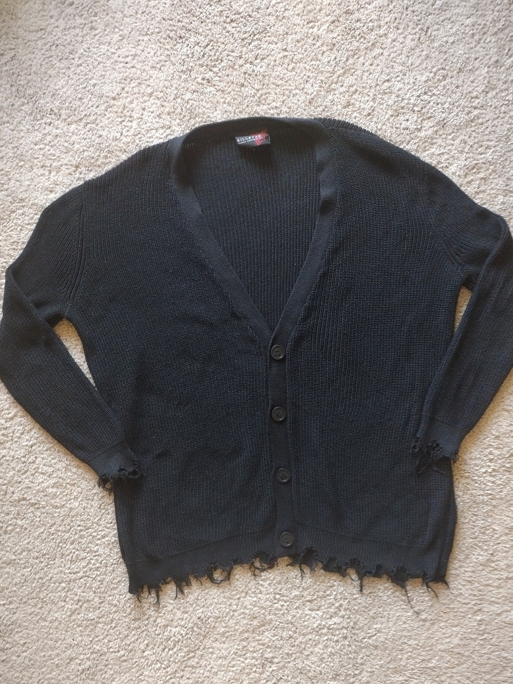 Killstar Black Distressed Button-Up Cardigan